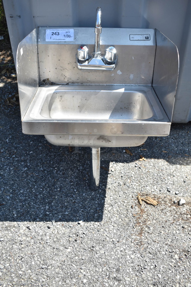 Stainless Steel Commercial Single Bay Wall Mount Sink w/ Faucet and Handles. 