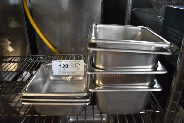 7 Stainless Steel 1/6 Size Drop In Bins. 1/6x2, 1/6x4. 7 Times Your Bid!