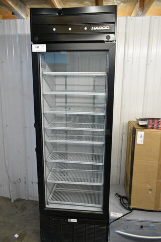 2019 Habco SE18 Metal Commercial Single Door Reach In Cooler Merchandiser w/ Poly Coated Racks. 115 Volts, 1 Phase. 