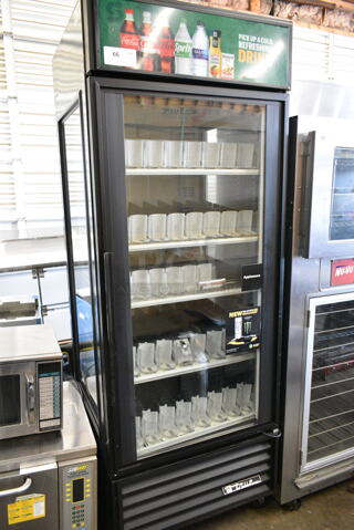 True GEM-26 Metal Commercial Single Door Reach In Cooler Merchandiser w/ Poly Coated Racks and Drink Sliders. 115 Volts, 1 Phase. 