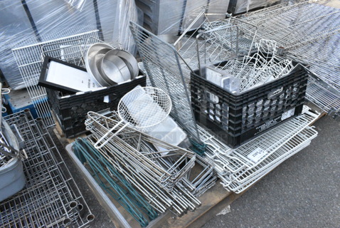 ALL ONE MONEY! PALLET LOT of Various Items Including Poly Coated Racks, Wall Mount Wire Brackets and Metal Pieces. 