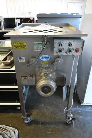 Biro EMG-32 Stainless Steel Commercial Countertop Meat Mixer Grinder on Commercial Casters. 208 Volts, 3 Phase. 