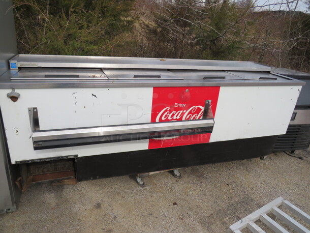 One Coca Cola Beverage Air 4 Sliding Door Bottle Box With Speed Rail Attached. 115 Volt. Model#BA88S. 