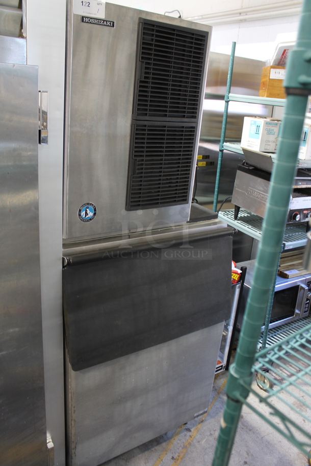 Hoshizaki KM-515MAH Stainless Steel Commercial Ice Machine Head on Commercial Bin. 115 Volts, 1 Phase.