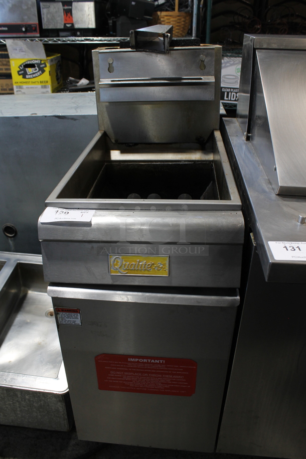 Qualite QL9/NG Stainless Steel Commercial Floor Style Natural Gas Powered Deep Fat Fryer. 90,000 BTU. 