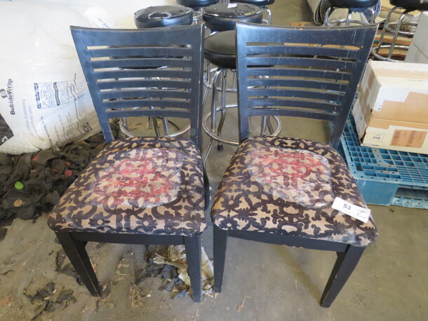 Wooden Chair Painted Black With A Cushioned Seat. 2XBID Stained. See Pics.