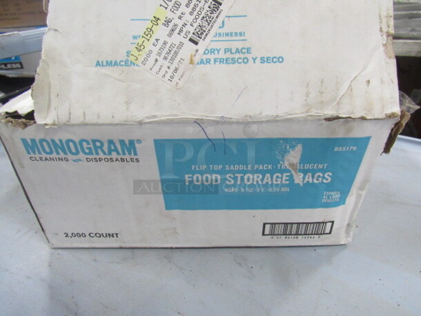 One Open Box Of Monogram Food Storage Bags. 6.5X7