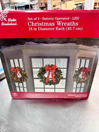 WINTER WONDERLAND Set of 3 Pre-Lite Battery-Operated Wreaths 18" in Diameter 