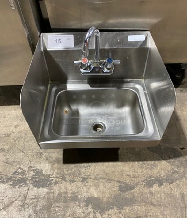 Commercial Hand Sink! With Back And Side Splashes! With Faucet And Handles! All Stainless Steel!