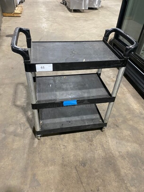 Qualite Commercial Poly 3 Tier Utility Cart! With Dual Side Push Handles! On Casters!