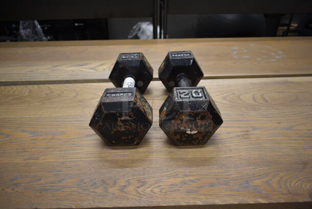 2 Champs Metal 20 Pound Hex Dumbbells. 2 Times Your Bid!