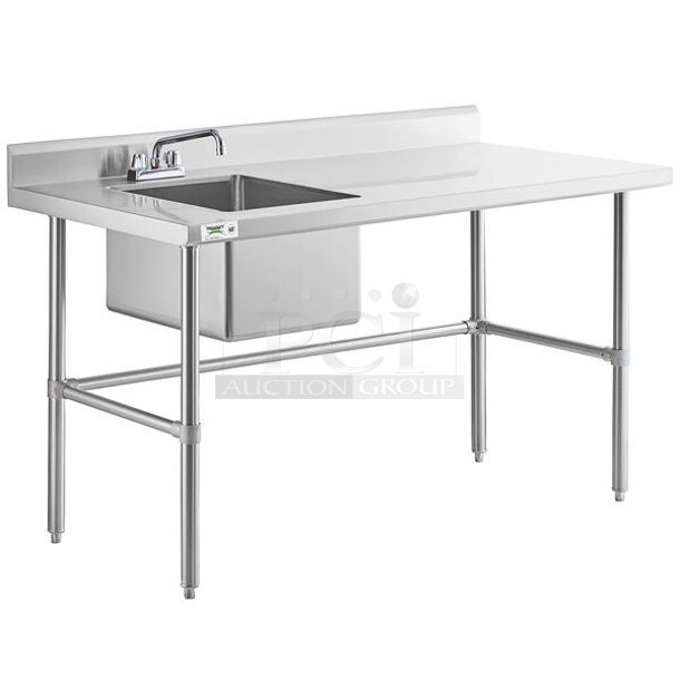 BRAND NEW SCRATCH AND DENT! Regency 600ST3060L 30" x 60" 16 Gauge Stainless Steel Work Table with Left Sink and Cross Bracing. No Legs. 
