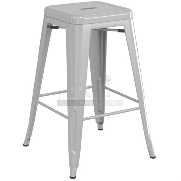 5 BRAND NEW SCRATCH AND DENT! Lancaster Table & Seating 164CMBKLSSIL Alloy Series Silver Outdoor Backless Counter Height Stool. 5 Times Your Bid!