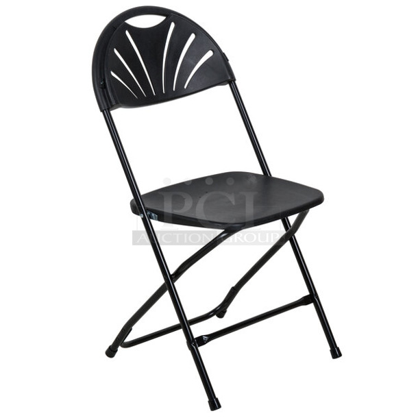 2 Boxes of 10 BRAND NEW SCRATCH AND DENT! Lancaster Table & Seating DG-64298-5 Black Plastic Fan Back Folding Chair. 2 Times Your Bid! - Item #1118381