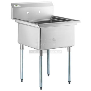 BRAND NEW SCRATCH AND DENT! Regency 600S12323 28" 16-Gauge Stainless Steel One Compartment Commercial Sink with Galvanized Steel Legs and without Drainboard - 23" x 23" x 12" Bowl.