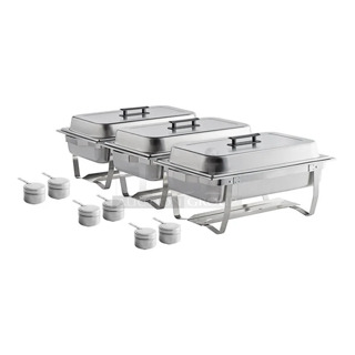 3 BRAND NEW SCRATCH AND DENT! Choice Economy 8 Qt. Full Size Stainless Steel Chafer with Folding Frame. 3 Times Your Bid! 