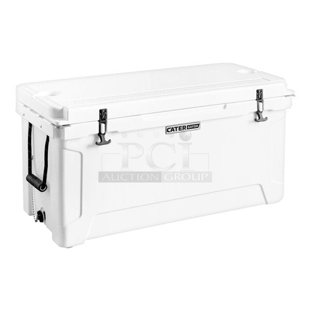 BRAND NEW SCRATCH & DENT! CaterGator CG100WH White 110 Qt. Rotomolded Extreme Outdoor Cooler / Ice Chest. Minor Scratches. 18 1/8	x 38 5/8 x	19 5/8. - Item #1127521