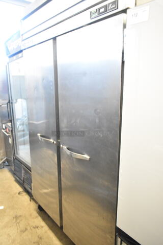 Beverage Air ER48-1AS Stainless Steel Commercial 2 Door Reach In Cooler on Commercial Casters. 115 Volts, 1 Phase. 