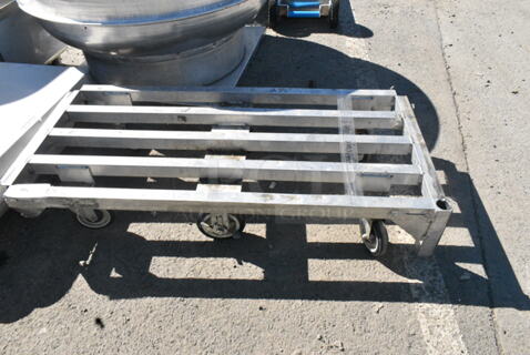 Metal Dunnage Rack Style Flat Cart on Commercial Casters. 