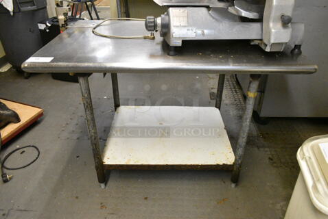 Stainless Steel Table w/ Metal Under Shelf and Mounted Commercial Can Opener. (kitchen)