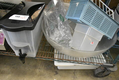 ALL ONE MONEY! Lot of 5 Poly Items; Beverage Holder Dispenser, Silverware Bin, Bowl and Drop In Bin. 