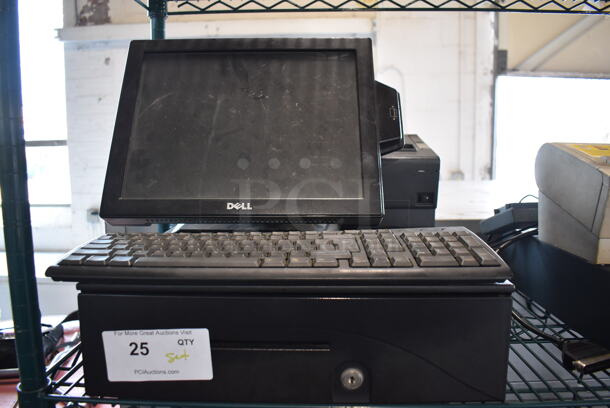 ALL ONE MONEY! Lot of Dell 15" POS Monitor w/ Epson M244A Receipt Printer and Metal Cash Drawer