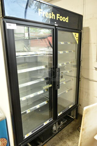 True GDM-49 Metal Commercial 2 Door Reach In Cooler Merchandiser w/ Poly Coated Racks. 115 Volts, 1 Phase. 