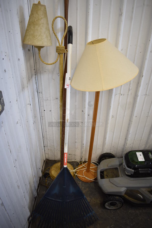 ALL ONE MONEY! Lot of 4 Various Items; 2 Lamps and 2 Rakes. Includes 54".