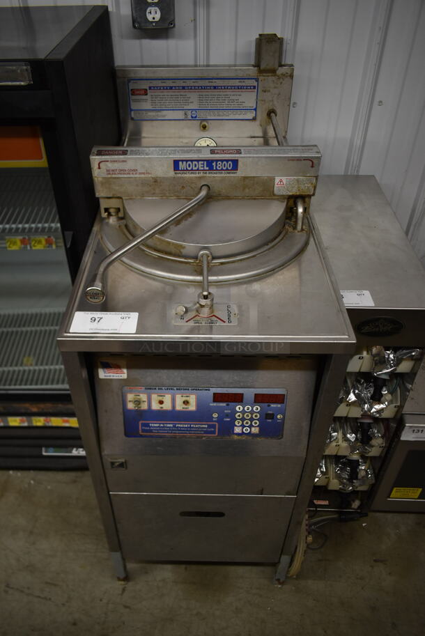 Broaster 1800 Stainless Steel Commercial Floor Style Natural Gas Powered Pressure Fryer.
