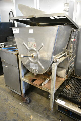 Hollymatic 175 Metal Commercial Floor Style Meat Mixer Grinder on Commercial Casters. 230 Volts. 