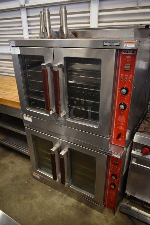 2 Vulcan Stainless Steel Commercial Natural Gas Powered Full Size Convection Oven w/ View Through Doors, Metal Oven Racks and Thermostatic Controls. 2 Times Your Bid!