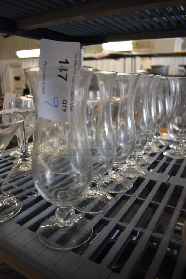 9 Footed Beverage Glasses. 3x3x8. 9 Times Your Bid!