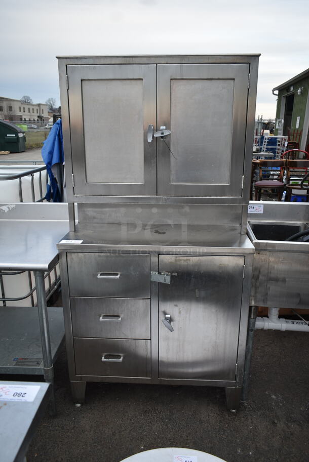 Stainless Steel Commercial Counter w/ 3 Cabinets and 3 Drawers.