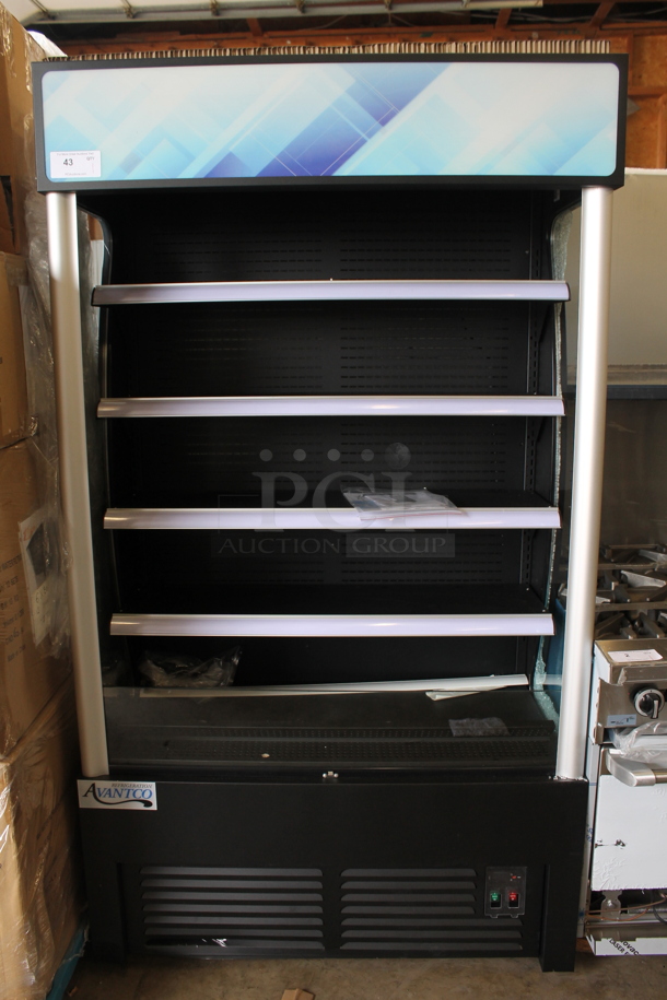 BRAND NEW SCRATCH AND DENT! Avantco 189BVAC46HC Metal Commercial 46" Black Refrigerated Air Curtain Grab N Go Open Merchandiser. See Pictures for Right Glass Pane Damage. 110-120 Volts, 1 Phase. Tested and Working!