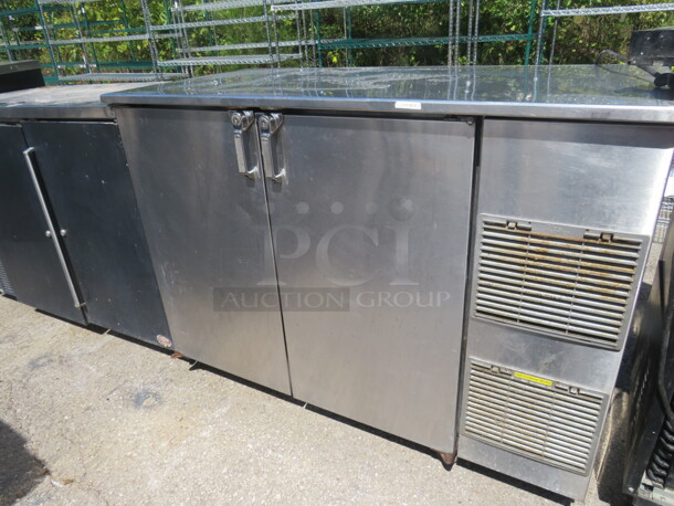 One WORKING Glas Tender 2 Door Back Bar Cooler With 2 Racks On Casters. Model# ND52-R1-SS. 115 Volt. 52X25X39.5