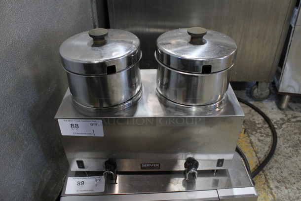 Server TWIN FS-4 Stainless Steel Commercial Countertop 2 Well Food Warmer w/ 2 Bins and 2 Lids. 120 Volts, 1 Phase. Tested and Working!