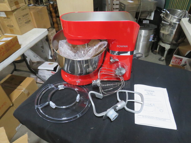 One NEW Powwa Stand Mixer With Bowl, Guard, Whip, Hook And Paddle. #SM-1503H.
