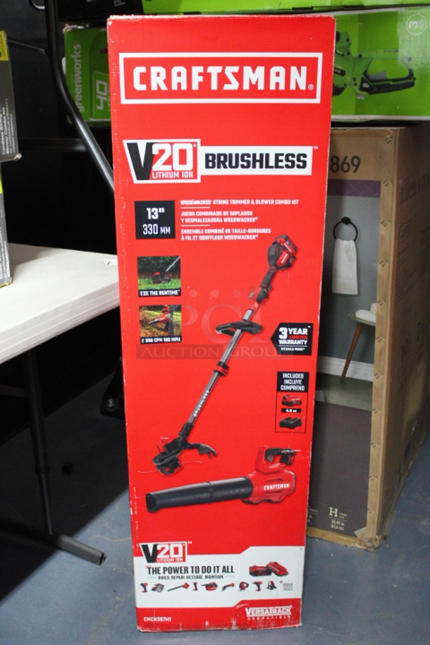 Craftsman VersaTrack V20 Brushless 13" String Trimmer & Blower Combo Kit. Includes Battery & Charger