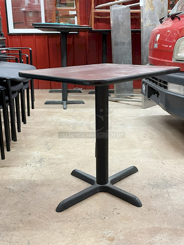 BEAUTIFUL! Lancaster Table & Seating 24" x 30" Reversible Cherry / Black Laminated Standard Height Table Top and Base Kit with 22" Plate