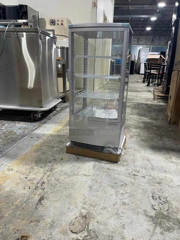 Brand New Marchia MDC78S Silver Countertop Refrigerated Glass Display Case with LED Lighting
