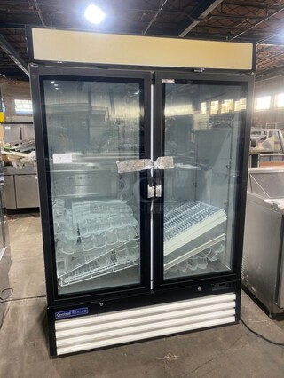 LATE MODEL 2019! Central Commercial 2 Door Reach In Refrigerator Merchandiser! With Poly Coated Racks! With View Through Doors! Model 69K115HC Serial 9064722! 115V 1Phase! Working When Removed!