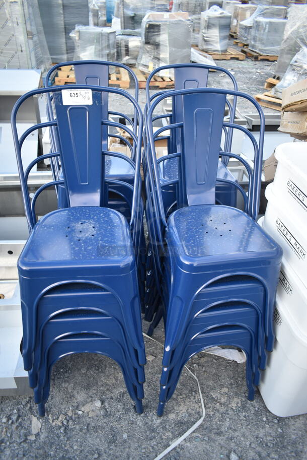 16 BRAND NEW SCRATCH AND DENT! Blue Metal Tolix Style Dining Chairs. 16 Times Your Bid!