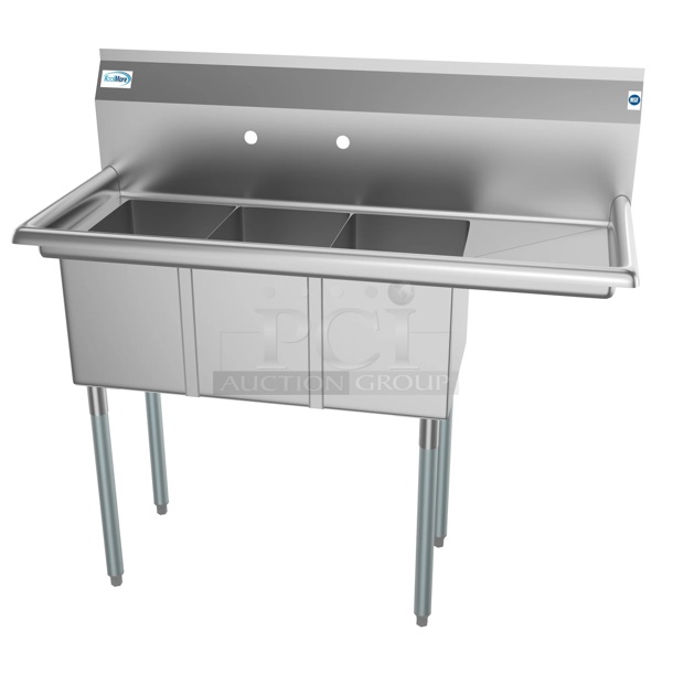 BRAND NEW SCRATCH AND DENT! KoolMore SC101410-12R3 45 In. Three Compartment Stainless Steel Commercial Sink With Drainboard, Bowl Size 10"X 14"X 10"
