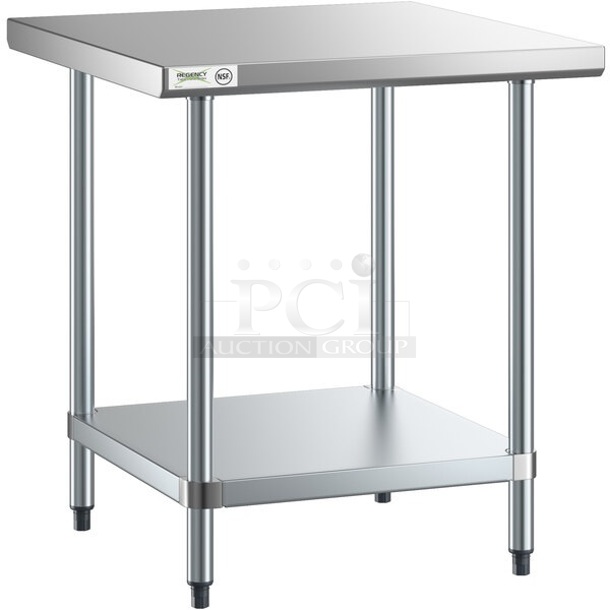 BRAND NEW SCRATCH AND DENT! Regency 600T3030G  30" x 30" 18-Gauge 304 Stainless Steel Commercial Work Table with Galvanized Legs and Undershelf
