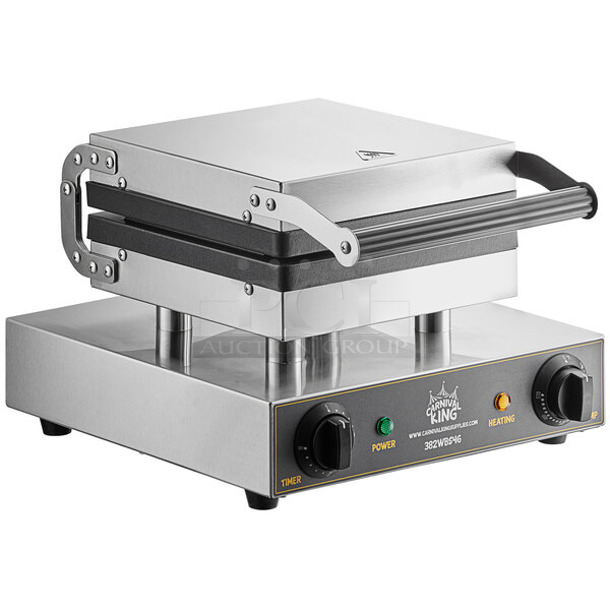 BRAND NEW SCRATCH AND DENT! 2023 Carnival King WBS46 Stainless Steel Commercial Countertop Brussels Style Waffle Maker with Timer. 120 Volts, 1 Phase. Tested and Working!
