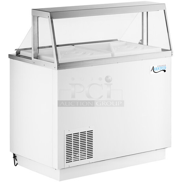 BRAND NEW SCRATCH AND DENT! 2023 Avantco 178CPW47HC Stainless Steel Commercial Ice Cream Dipping Cabinet w/ Ice Cream Tub Collars. 115 Volts, 1 Phase. Tested and Working!