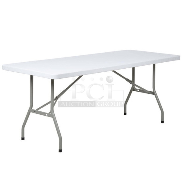 2 BRAND NEW SCRATCH AND DENT! Lancaster Table & Seating 384YCZ7230 30" x 72" Heavy-Duty Granite White Plastic Folding Table. 2 Times Your Bid! May Be Missing Pieces. 