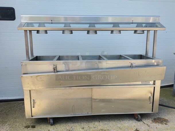 J&S Kitchen Equipment 5 Bay Steam Table/Buffet Table w/ Heat Lamps|On Casters! (Missing Tag) 72"X24"X35"
