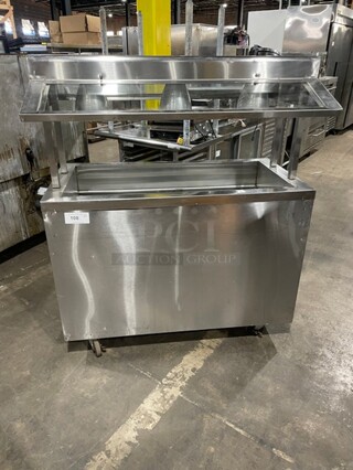 All Stainless Steel Commercial Steam Table! With 3 Overhead Heat Lamps! With Sneeze Guard! With Underneath Storage Space! On Casters!