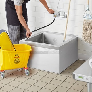 BRAND NEW SCRATCH AND DENT! Regency 600SM242412 29" 16-Gauge Stainless Steel One Compartment Floor Mop Sink - 24" x 24" x 12" Bowl. 